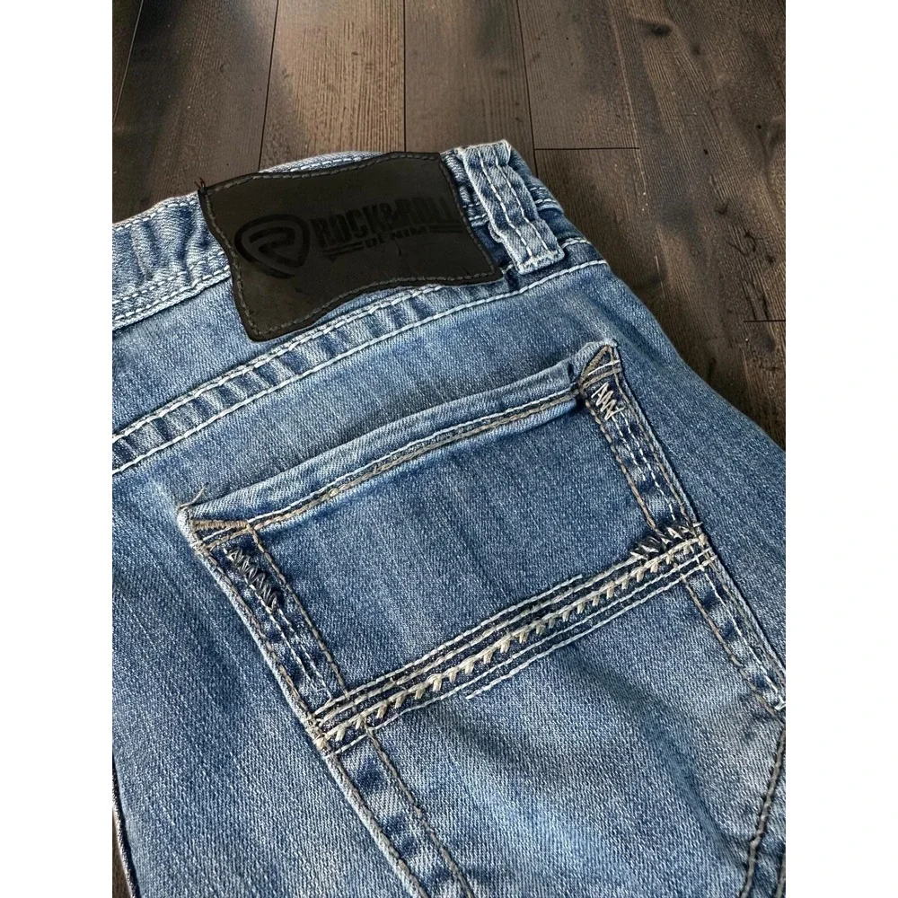 Rock and Roll Denim Revolver Straight Jeans Mens 33x32 Blue Slim Fit Western